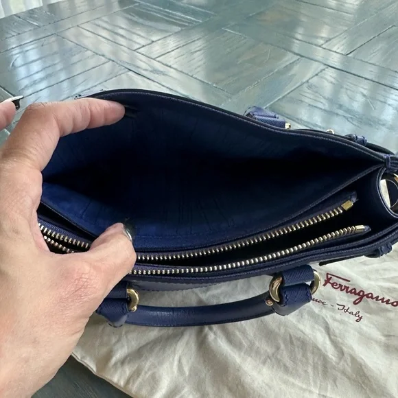 Salvatore Ferragamo Medium Blue Batik Leather Tote - Picture 14 of 16